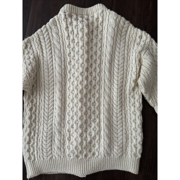 Vintage Handmade  Chunky Knit Ivory Ireland 100% Wool Fishermans Sweater szL - Picture 5 of 5